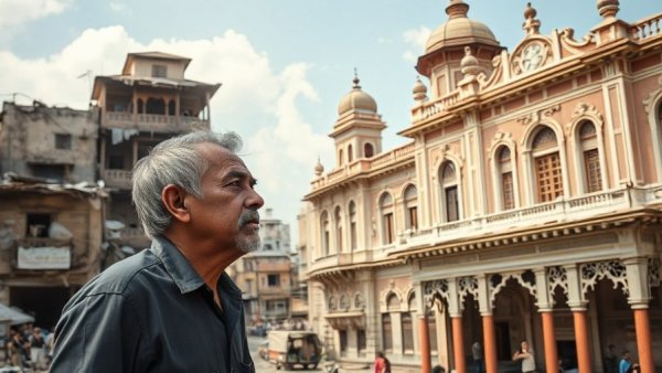 Thoughtful man on moving to frontier countries with contrasting backgrounds.