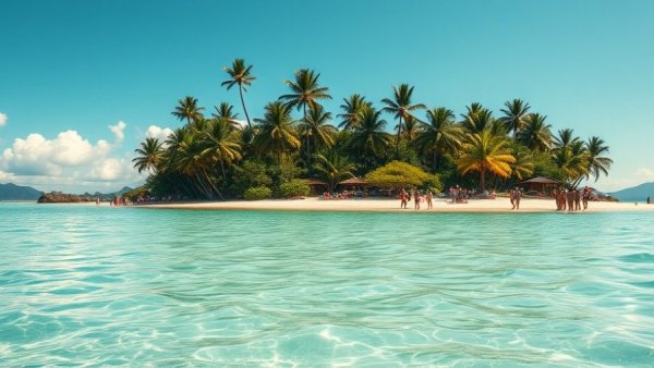 Tropical paradise beach with palm trees and clear water