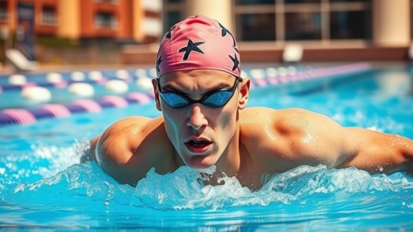 Competitive swimmer practicing Fingers First Swimming Technique in pool.