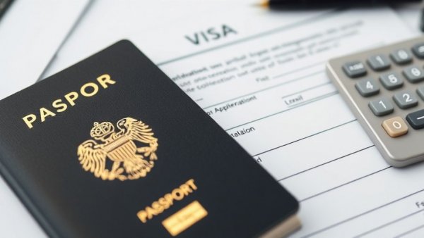 Visa application with passport and calculator for travel considerations.