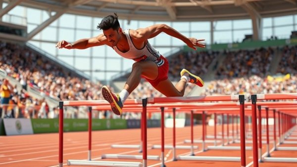 Athlete leaping hurdle at World U20 Champs Day 3
