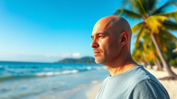 Man pondering on Thailand beach with 'SPEAK ENGLISH?' text.