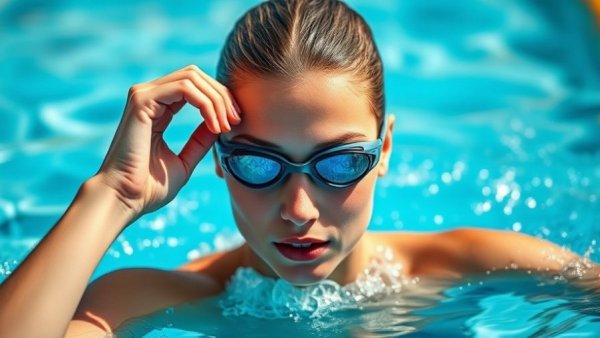 Pan Pacific Championships 200 Freestyle swimmer adjusting goggles in pool.