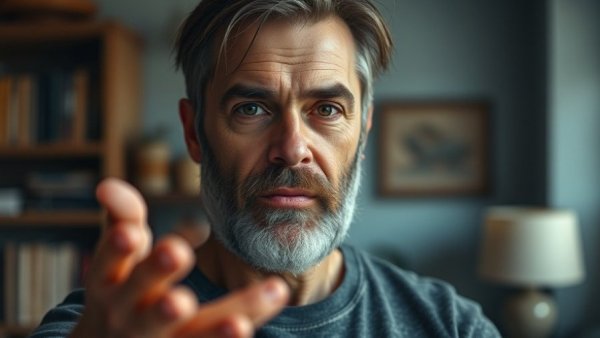 Man discussing freestanding tubs in a softly lit room.