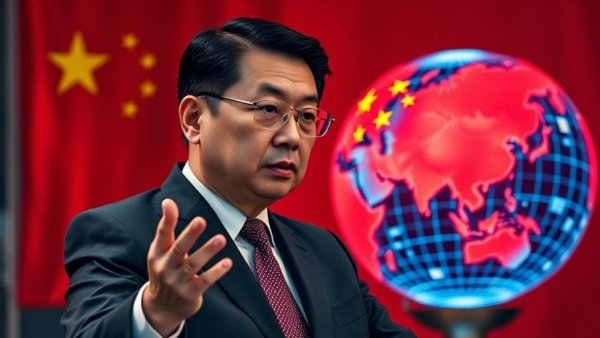 Man discussing China offshore tax laws with globe and flag background.
