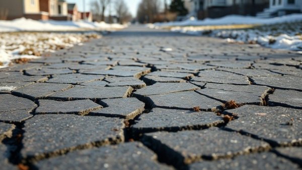 Cracked pavement showing impact of Michigan freeze-thaw cycle