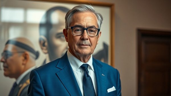 The Golden Age Is Over: Man adjusting glasses in front of a portrait.