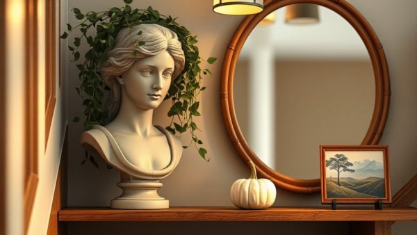 DIY Autumn Home Decor Ideas featuring a bust with greenery