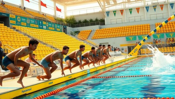 Life is much more colorful when you swim; poolside excitement with athletes.