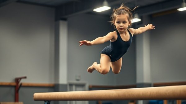 Simone Rose performing a leap on the balance beam in 2026 gym.