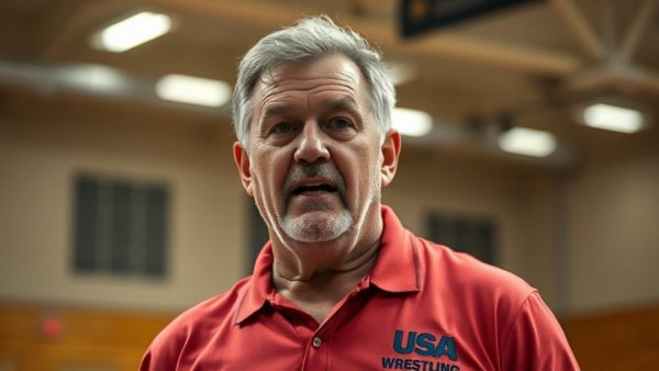 U23 Greco Wrestling coach expressing confidence indoors.