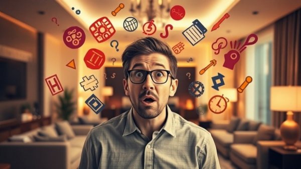 Astonished man in a luxurious home, illustrating costly upgrades.