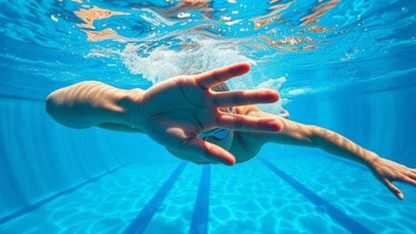 Perfect hand placement in sports swimming technique underwater.