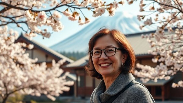 Akiya homes in Japan with smiling woman, traditional setting.