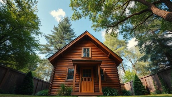 $1,000 house project: charming tiny wooden house with lush greenery
