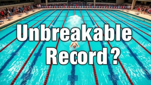 Overhead view of a swimming race with 'Unbreakable Record?' text.