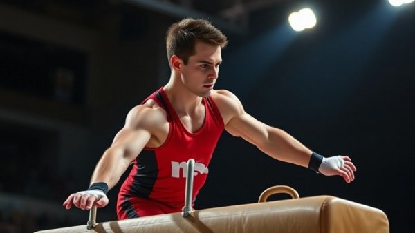 Gymnast focusing on pommel horse at 2026 World Championships MAG All-Around Final.