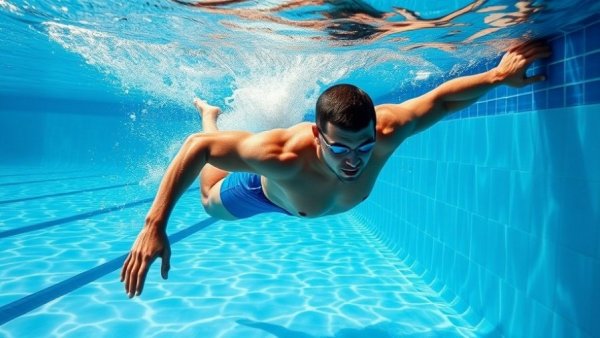 Swimmer pushes off wall underwater during 2,500 meter swim