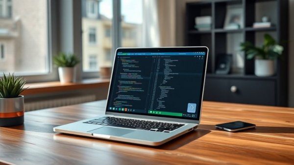 Local AI in Smart Homes: laptop with coding interface on desk