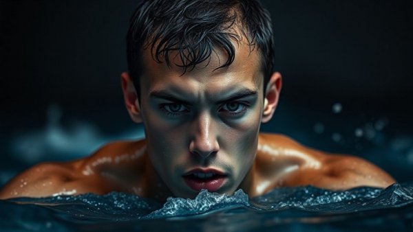 Hidden Cost of Greatness in Swimming: Determined swimmer with intense gaze.