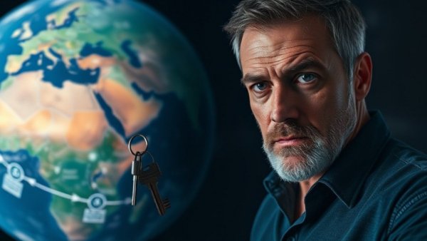 Citizenship by Real Estate concept with man holding keys and globe backdrop
