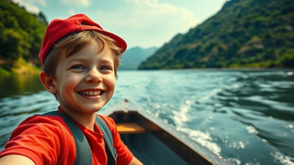 Young child in a red cap during a scenic boat ride, Healthcare System in Nicaragua