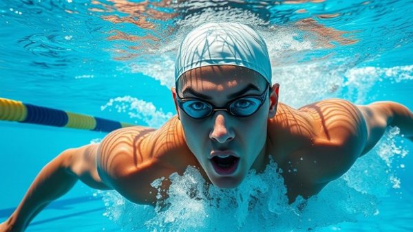Underwater swimmer starting freestyle; 7 days freestyle swimming transformation