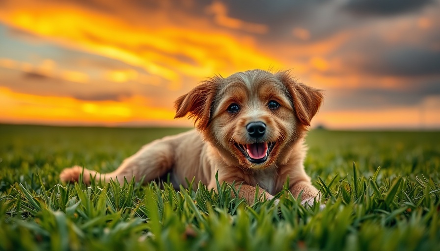 Playful brown dog on grass, risk of fleas and ticks.