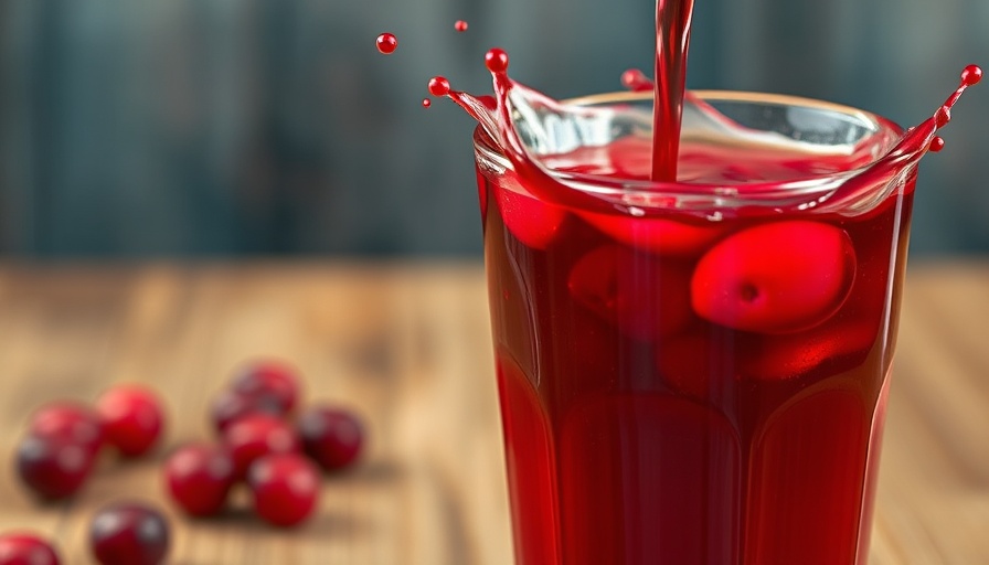 Cranberry juice pouring into a glass highlighting health benefits.