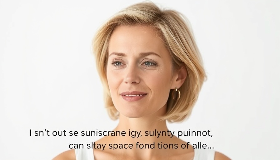 Woman explaining sunscreen allergy symptoms on white background.