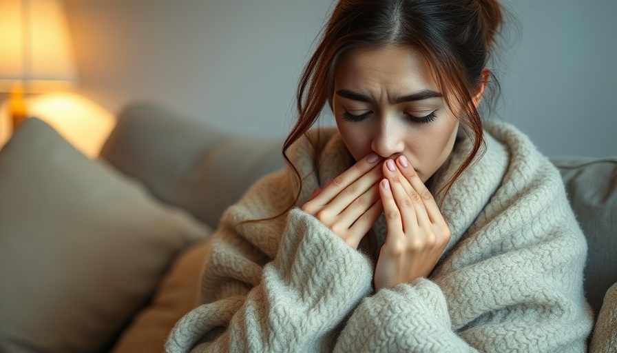 Woman sneezing, wrapped in blanket, dealing with allergies at home.