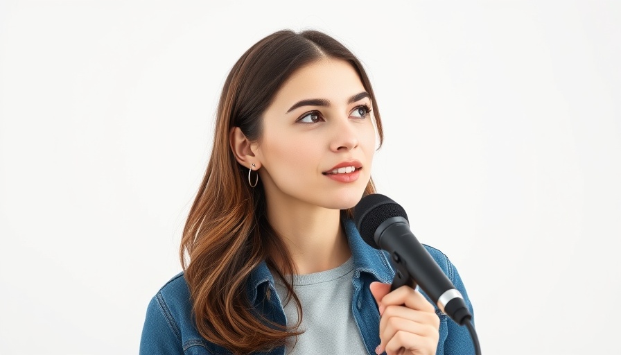 Thoughtful young woman holding microphone, pondering advice on workouts.