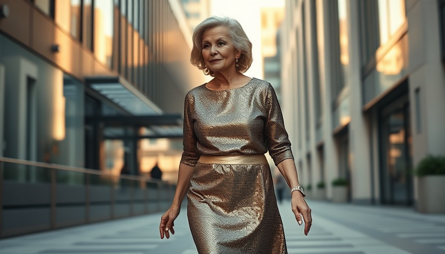 Stylish older woman in a gold skirt showcasing personal style for women aged 50-70.