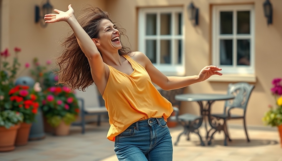 Woman dancing energetically for dance fitness and emotional healing.