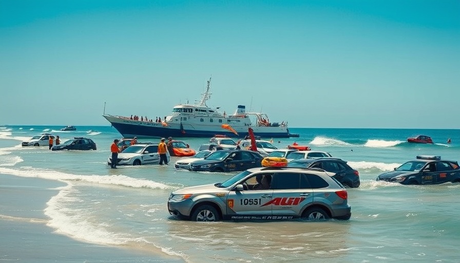 Sealine vehicle rescue operation on a coastal beach.