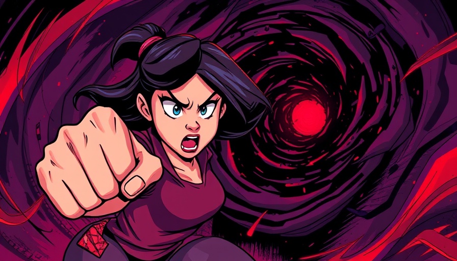 Illustration of woman battling ADHD shame cycle vortex.
