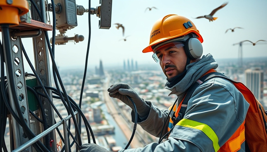Telecom technician working in Qatar with city view