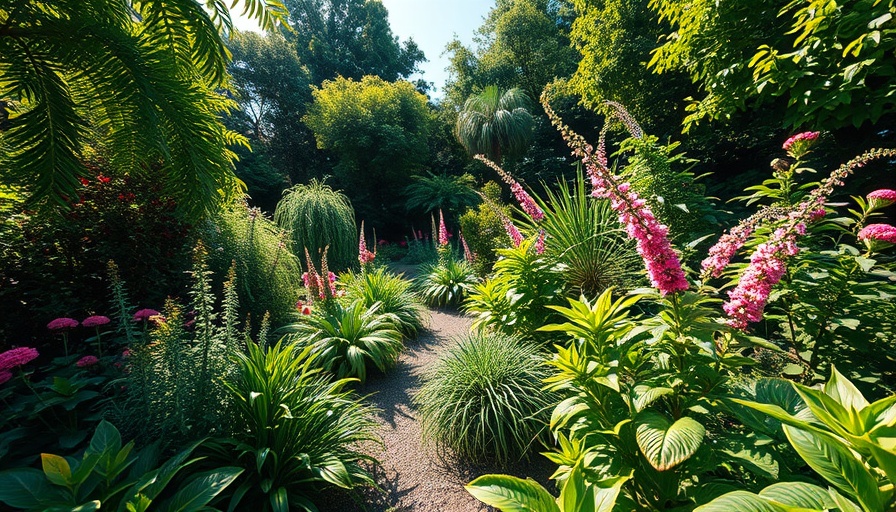 Lush garden showcasing effective watering strategies in sun and shade.
