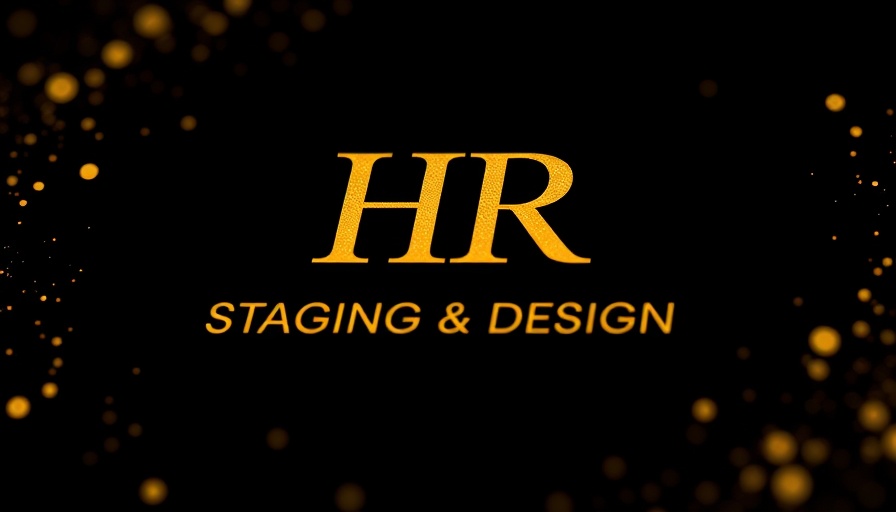 Elegant logo for HR Staging & Design with gold on black background.