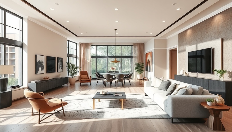 Beautifully staged large living space with modern decor