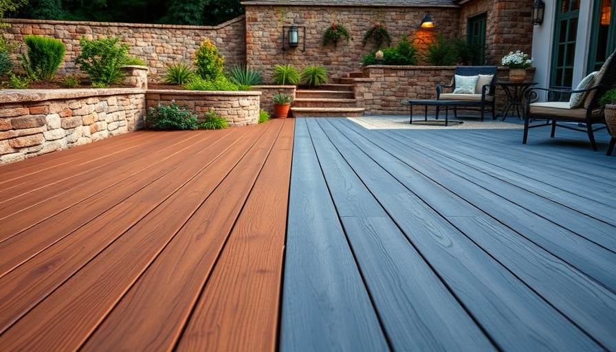 Fiberon vs. Trex Decking: Blue-gray and brown deck boards in garden.