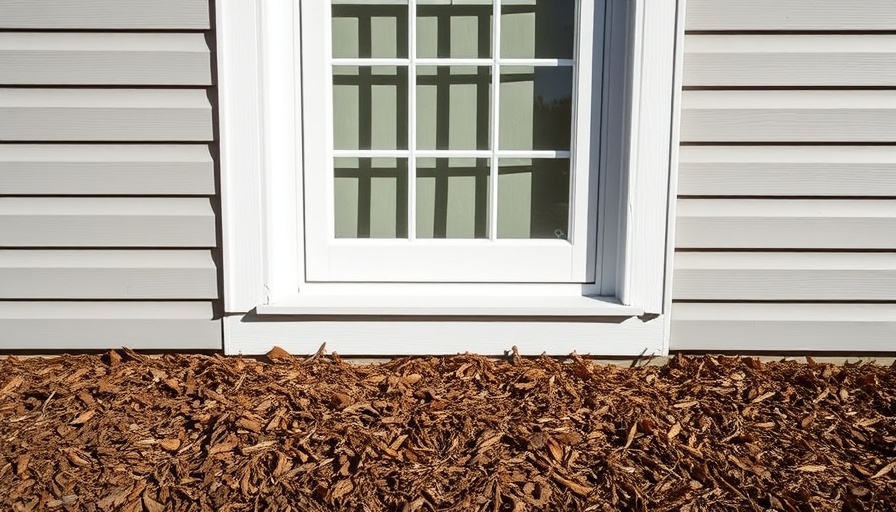 Clean window well with fresh mulch and morning light.