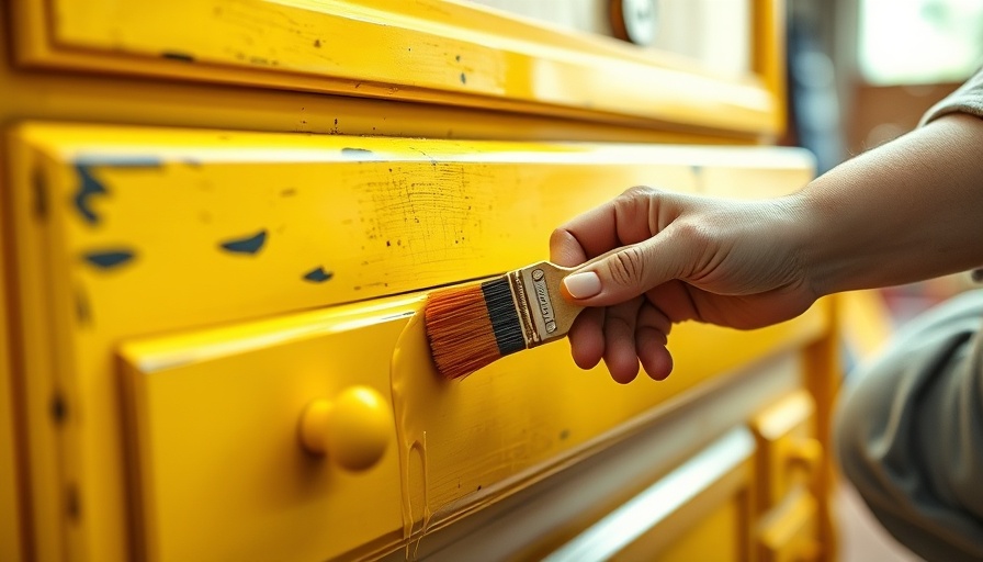 Steps of painting waxed furniture with yellow paint, vibrant and detailed.