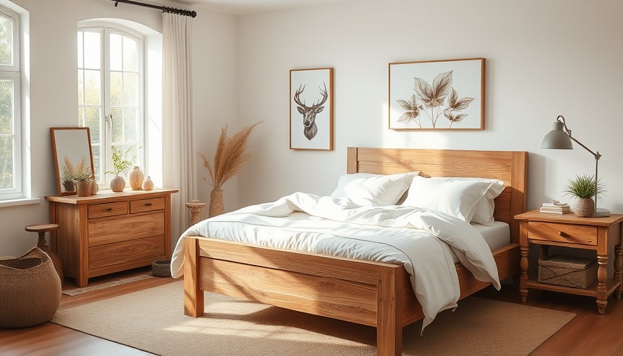 Charming modern farmhouse bedroom with neutral paint and wooden accents.