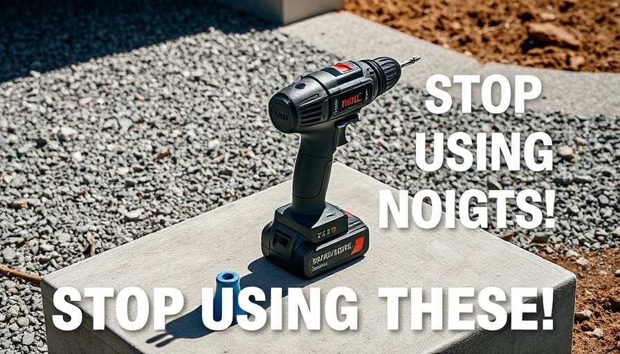 Cordless drill and concrete anchors at construction site.