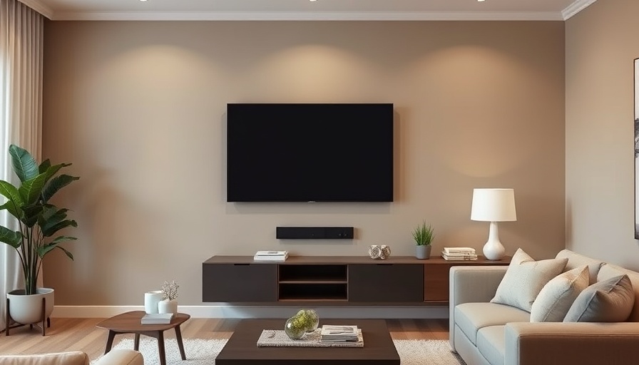Modern room displaying wall-mounted TV with hidden power cords.
