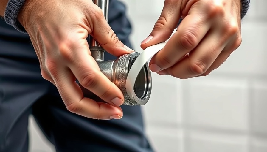 Close-up of Teflon tape application on pipe fitting.