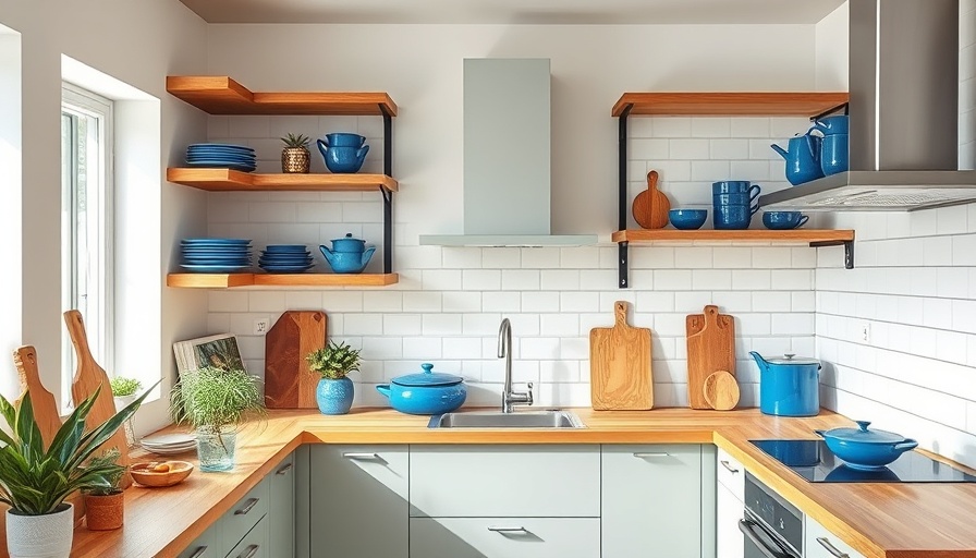 Modern kitchen with open shelves and white tile backsplash, kitchen makeover ideas.