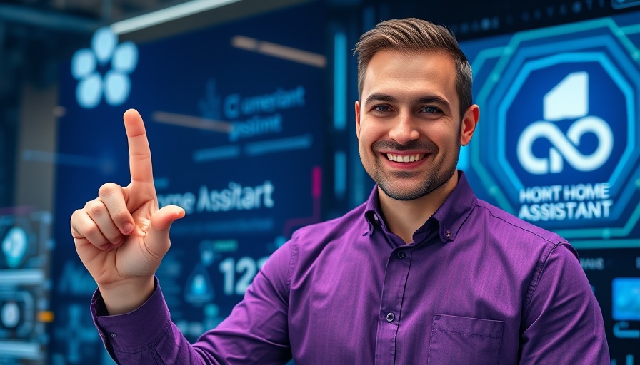 Smiling man promotes Home Assistant 2025.1 update with gesture.