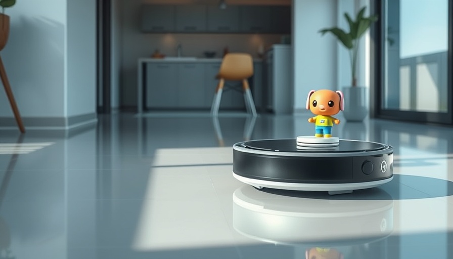Robo Rock Z70 robotic vacuum showing toy interaction in a modern home.